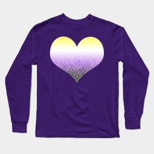 Ombré non-binary colours and white swirls doodles heart Long Sleeve T-Shirt